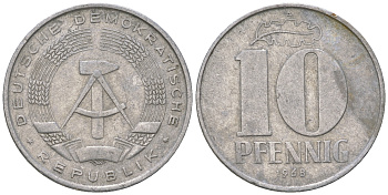 ГДР 10 пфеннигов 1968 A KM 10 алюминий 3459-623