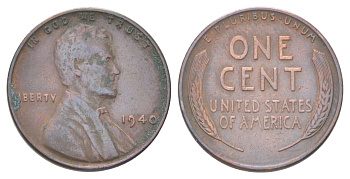 США 1 цент 1940 Авраам Линкольн KM 132 бронза 4625-533