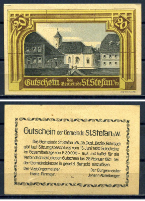 Санкт-Штефан-на-Вальде (Австрия) 20 геллеров 1920 бумага aUNC 7556-36-1-2