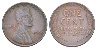 США 1 цент 1940 Авраам Линкольн KM 132 бронза 4625-533