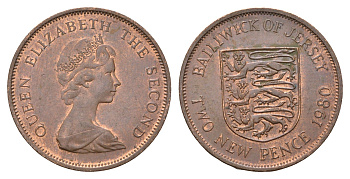 Джерси 2 пенса 1980 герб, Елизавета II (1952-2022) KM 31 бронза 4595-721