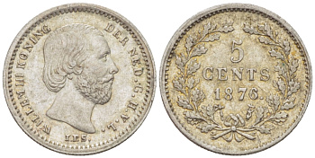 Нидерланды 5 центов 1876 Виллем III (1849-1890) KM 91 серебро 66-1231