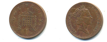 Великобритания 1 пенни 1992 Елизавета II (1952-2022) KM 935a, Spink 4391 (B4) сталь плакированная медью 177-1131
