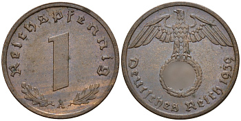 Германия 1 рейхспфенниг 1939 A KM 89, J. 361 бронза 4147-1158