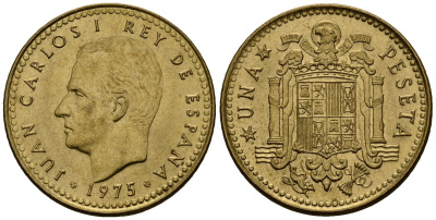 Испания 1 песета 1975 Хуан Карлос I (1975-2014) KM 806 алюминиевая бронза 4176-341