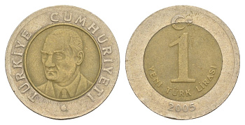 Турция 1 лира 2005 Кемаль Ататюрк KM 1169 биметалл 4633-334