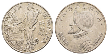 Панама 1 бальбоа 1947 KM 13 серебро aUNC 11-080-14