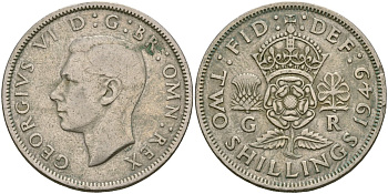 Великобритания 2 шиллинга (флорин) 1949 Георг VI (1936-1952) KM 878, Spink 4107 медно-никель 4137-544