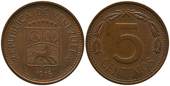 Венесуэла 5 сентимо 1976 KM 49 сталь плакированная бронзой 4576-649