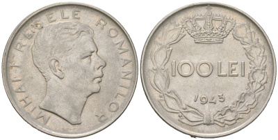 Румыния 100 леев 1943 Михай I (1940-1947) KM 64 сталь плакированная никелем aUNC 4616-852