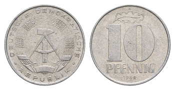 ГДР 10 пфеннигов 1968 A KM 10 алюминий 4630-664