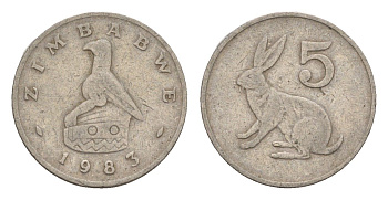 Зимбабве 5 центов 1983 рыжий кролик KM 2 медно-никель 4655-746