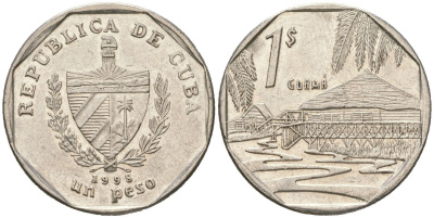 Куба 1 песо 1998 хижины Гуама KM?579, JMA?MC23 сталь плакированная никелем 4395-1027