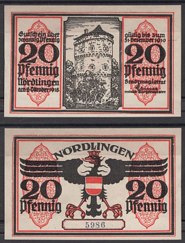 Нердлинген 20 пфеннигов ND (1921) Mehl Grabowski 978.4a-5/5 бумага UNC (пресс) 8592-19-2-2