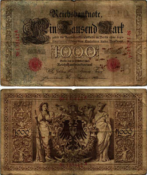 ГЕРМАНИЯ 1000 МАРОК 1903 10 ОКТЯБРЯ 1903, КРАСНЫЙ ШЕСТИЗНАЧНЫЙ НОМЕР Pick 23 бумага 6278-47-2