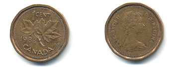 Канада 1 цент 1982 Елизавета II (1952-2022), кленовый лист KM 132 бронза 177-1366