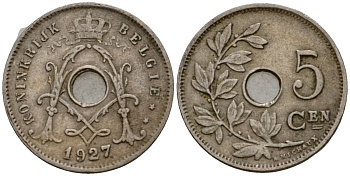 Бельгия 5 сантимов 1927 Belgie KM 67 медно-никель 4602-124