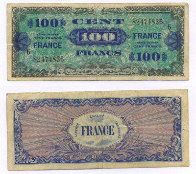 Франция 100 франков 1944 военный выпуск Pick 123 с бумага 7146-4-3
