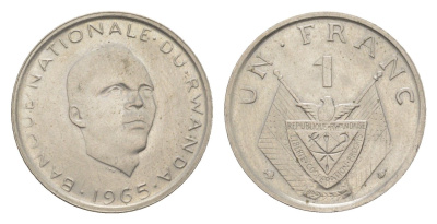 Руанда 1 франк 1965 Грегуар Кайибанда KM 5 медно-никель UNC 4610-1053