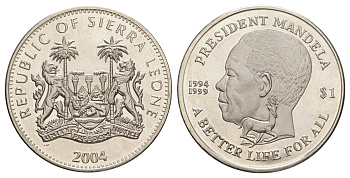 Сьерра-Леоне 1 доллар 2004 Нельсон Мандела KM 297 медно-никель BU 1531-1332