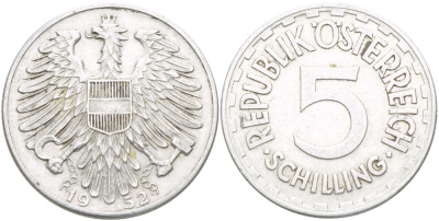 АВСТРИЯ 5 ШИЛЛИНГОВ 1952 KM 2879 алюминий 4531-813