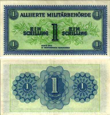 АВСТРИЯ 1 ШИЛЛИНГ 1944 ОККУПАЦИЯ СОЮЗНИКОВ, ВТОРАЯ МИРОВАЯ ВОЙНА Pick 103а бумага XF 7214-43-2-1