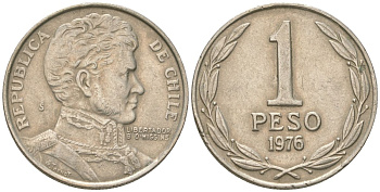 Чили 1 песо 1976 KM 208 никель латунь 4513-1114