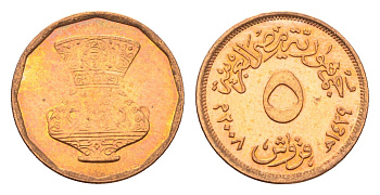 Египет 5 пиастров 2008 KM 941a сталь плакированная медью UNC 4674-258