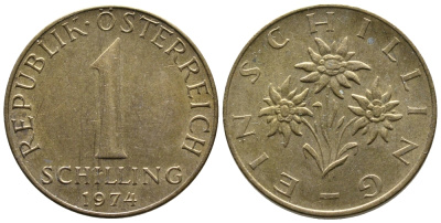 АВСТРИЯ 1 ШИЛЛИНГ 1974 KM 2886 алюминиевая бронза 51-1811
