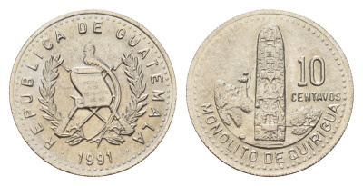 Гватемала 10 сентаво 1991 KM 277 медно-никель UNC 4649-311