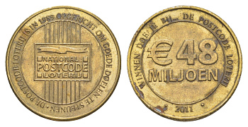 Нидерланды рекламный жетон - лотерея Nationale Postcode с выигрышем в 48 миллионов евро 2011 диаметр 25 мм, вес 5 гр латунь 4637-447