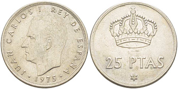 Испания 25 песет 1975 (77) Хуан Карлос I (1975-2014) KM 808 медно-никель 215-443