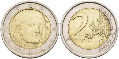Италия 2 евро 2013 700 лет со дня рождения Джованни Боккаччо KM 358 биметалл 4132-1113
