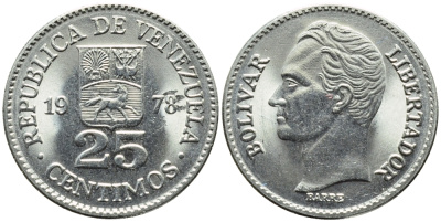 Венесуэла 25 сентимо 1978 Симон Боливар KM 50.1 никель 4392-964