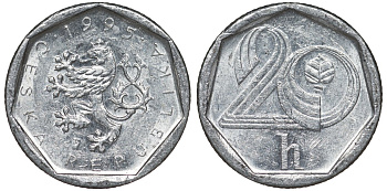 Чехия 20 геллеров 1995 KM 2.1 алюминий 4124-616