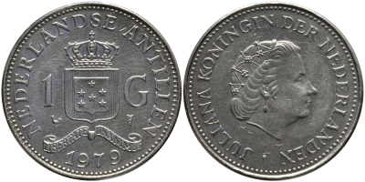 Нидерландские Антилы 1 ГУЛЬДЕН 1979 Юлиана (1948-1980) KM 12 никель 1523-315