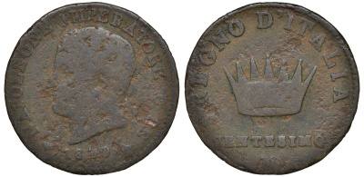 Италия, королевство Наполеон 1 чентезимо 1810 M, французское правление С 1.2 медь 4164-624