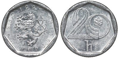 Чехия 20 геллеров 1995 KM 2.1 алюминий 4124-616