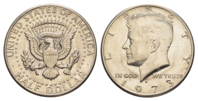 США 1/2 доллара (50 центов) 1973 Джон Кеннеди KM 202b медь плакированная медно-никелем aUNC 4517-1241