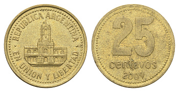 Аргентина 25 сентаво 2009 ратуша Буэнос-Айреса KM 110.1 алюминиевая бронза 4663-615