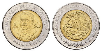 Мексика 5 песо 2009 Столетие революции - Луис Кабрера KM 913 биметалл UNC 216-1247