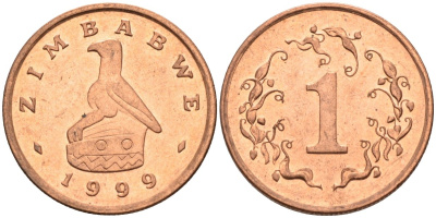 Зимбабве 1 цент 1999 птица-идол KM 1а сталь плакированная медью 4385-617