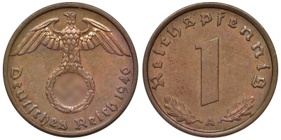 Германия 1 рейхспфенниг 1940 A KM 89, J. 361 бронза 71-1027