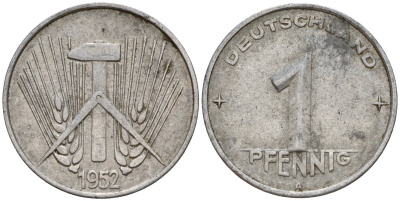 ГДР 1 пфенниг 1952 A KM 5 алюминий 192-1026
