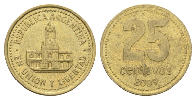 Аргентина 25 сентаво 2009 ратуша Буэнос-Айреса KM 110.1 алюминиевая бронза 4663-615