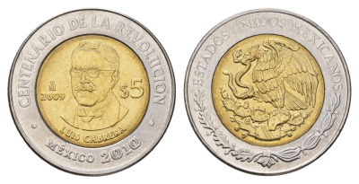 Мексика 5 песо 2009 Столетие революции - Луис Кабрера KM 913 биметалл UNC 216-1247