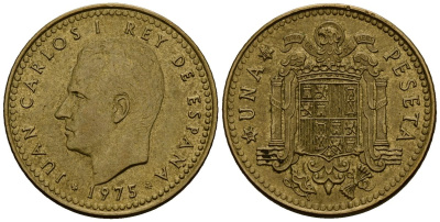 Испания 1 песета 1975 Хуан Карлос I (1975-2014) KM 806 алюминиевая бронза 4176-345