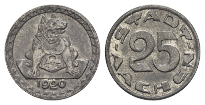 Аахен 25 пфеннигов 1920 Funck 1.8, Men05 70.21, Men18 99.21, Men22.2 99.21 железо 4548-1214