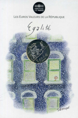 Франция 10 евро 2014 карикатуры Жан-Жака Сампе, зима-равенство, люди на велосипеде, снеговик, в оригинальном буклете KM NEW серебро UNC 1-4-3-06