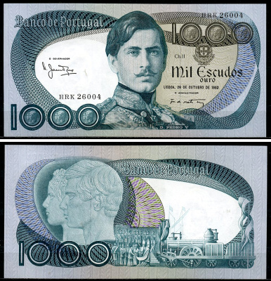 Португалия 1000 эскудо 1982 Педру V, открытие первой железной дороги в Португалии Pick 175 e (4)  бумага  UNC (пресс) 451-1191-1